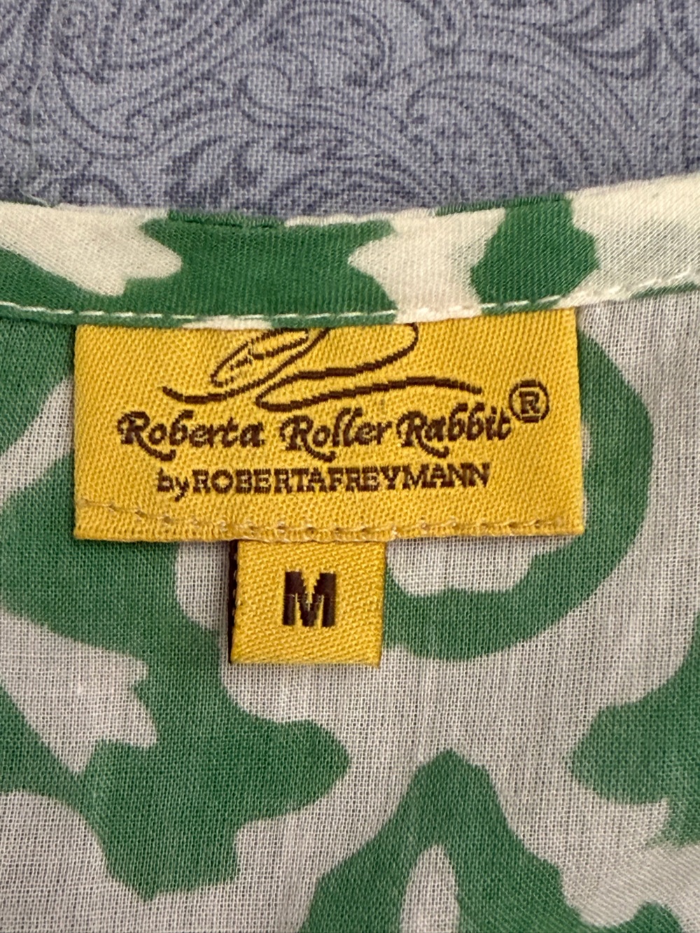 Roller Rabbit Green White and Navy Patterned Cotton Kurta Tunic M - Picture 7 of 8